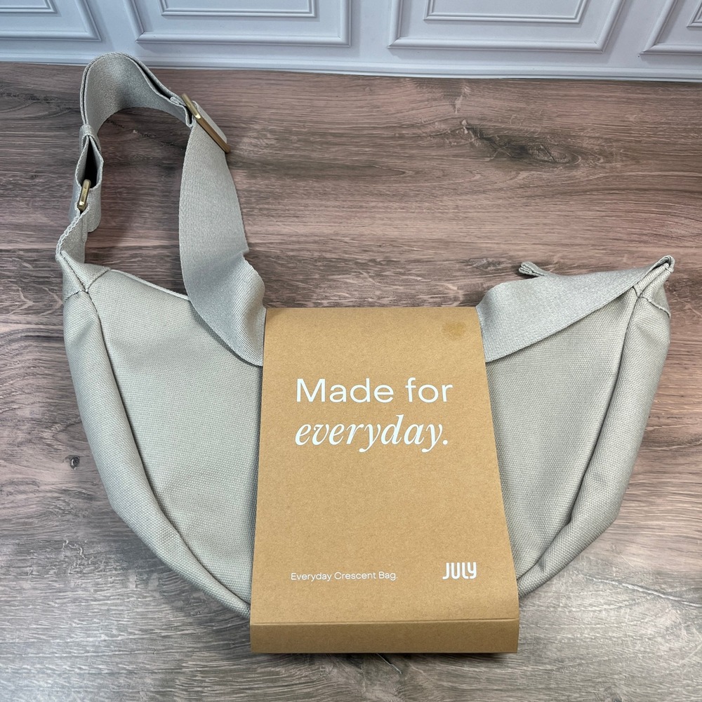 NWT July Everyday Crescent Bag Large Sand Cotton Canvas Crossbody Sling